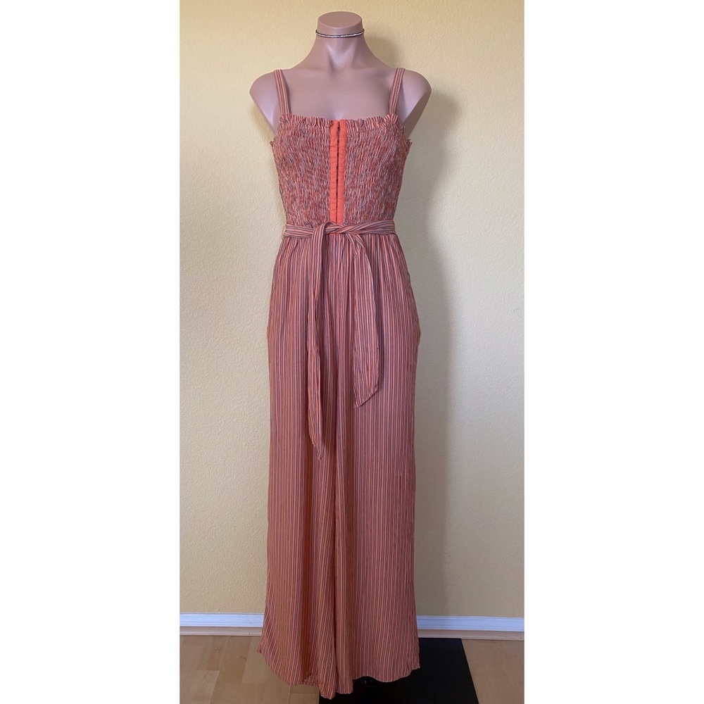Aeropostale Smocked Top Striped Jumpsuit in Peach